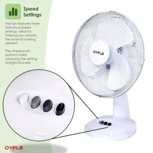 Oypla Electrical 12" 3 Speed Oscillating Electric Desk Home Office Fan