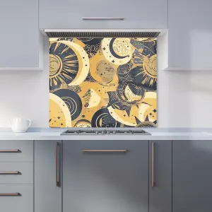 Blue Gold Moon and Sun Premium Glass Kitchen Splashback W600mm x H600mm