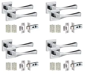 4 Set Straight Astrid Design Door Handles Internal Sets Latch and BB HInges Square Polished Chrome Finish