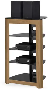 Centurion Supports Zinnia Black with Oak Fascia 5-Shelf Flat Screen TV, Hi-Fi, AV Rack, Media Stand, Entertainment Unit