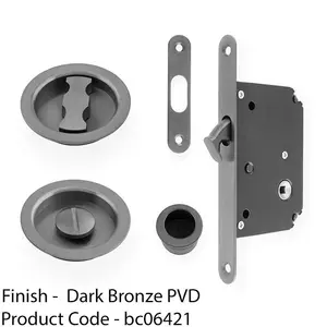 Sliding Pocket Door Lock & Latch Set - Dark Bronze Rounded Forend Finger Pull