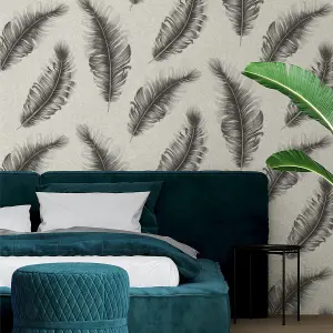 Belgravia Décor Glitter Feather Grey Textured Wallpaper