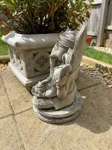 Oriental Ganesh Stone Garden Statue Outdoor Buddha Ornament Monk British Made Sculpture