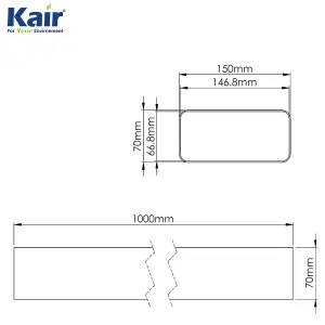 Kair Rectangular Flat Ducting 150mm x 70mm - 1 Metre Length Flat Channel Pipe