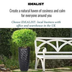 Set of 2 IDEALIST Tall Planter, Mosaic Black Reinforced Stone Round Planters, Outdoor Plant Pots: D31 H61 cm + D41 H77 cm