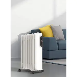 Mylek Oil Filled Radiator Electric Heater Portable With Adjustable Thermostat - White 2000w