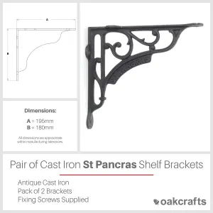 Oakcrafts - Pair of Antique Cast Iron London St Pancras Shelf Brackets - 195mm x 180mm