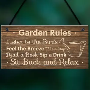 Garden Rules Sign Hanging Shed Summerhouse Plaque Rustic Gift For Family New Home