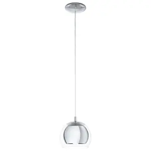 EGLO Rocamar Clear And Chrome Glass And Metal 1 Light Ceiling Pendant, (D) 19cm