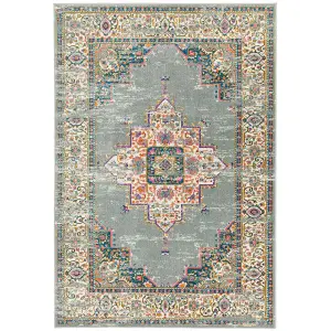 Medallion Grey Geometric Bordered Floral Modern Rug for Living Room Bedroom and Dining Room-200cm X 290cm