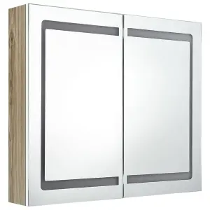 Berkfield LED Bathroom Mirror Cabinet White and Oak 80x12x68 cm