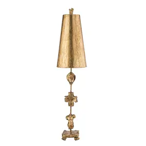 Table Lamp Gold Leaf Silhouettes Gold Cone Shade. Aged Gold LED E27 60W