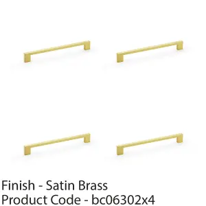 4 PACK - Slim Square Bar Pull Handle - Satin Brass - 224mm Centres SOLID BRASS Drawer