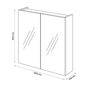 Veleka Gloss Grey Double Bathroom Cabinet with Mirrored door (H)540mm (W)550mm