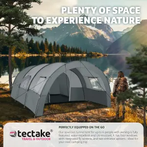 Tent Roskilde - for 6 people, with awning, groundsheet, 4 windows with mosquito nets - light grey/dark grey