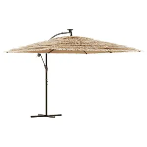 Berkfield Garden Parasol with with LEDs and Steel Pole Brown 290x290x238 cm