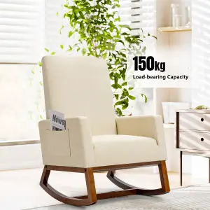 Costway Modern Rocking Chair Upholstered Fabric Leisure Armchair with Rubber Wood Base