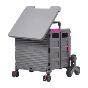 Outdoor Grey Collapsible Rolling Protable Crate with Adjustable Handle