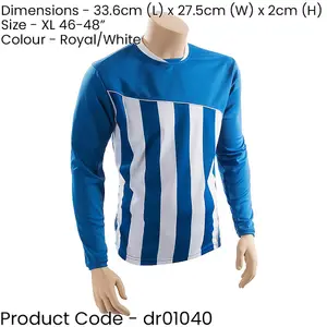 XL ADULT Valencia Stripe Long Sleeve PLAIN Football Shirt - BLUE/WHITE 46-48"