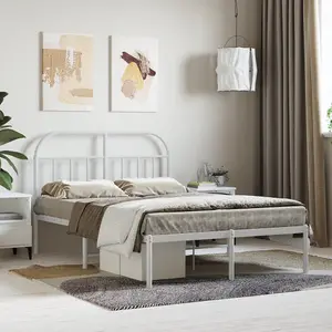 Berkfield Metal Bed Frame with Headboard White 120x200 cm