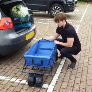 Platinum Folding Trolley Cart, For Festivals, Camping & Garden - 70kg Load Capacity & Durable Wheels, Easy Storage & Cover - Blue