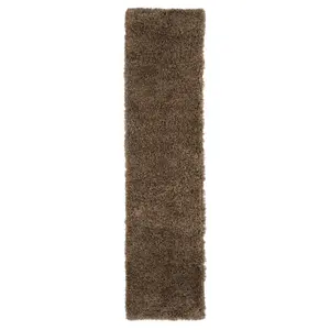 Super Soft Brown Shaggy Runner Rug 60x240cm