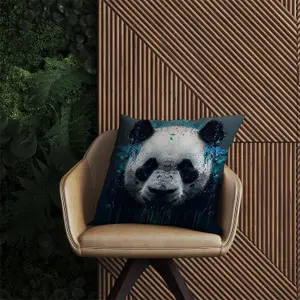 Panda Face Splashart Dark Background Outdoor Cushion 45cm x 45cm