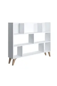 Frame Dion Bookcase with 8 Compartments Display Unit, 140 x 25 x 106 cm Free Standing Shelves, Bookshelf, Open Cabinet, White