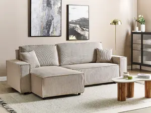 Sofa Bed ABACKA Beige Corduroy Right Hand