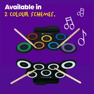 WICKED GIZMOS Electronic Drum Mat - Portable Roll Up Digital Music Pad Instrument for Beginners & Children - Multicolour