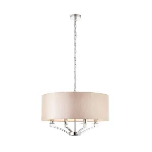 Luminosa Vienna 4 Light Multi Arm Ceiling Pendant Polished Nickel with Beige Single Shade, E14