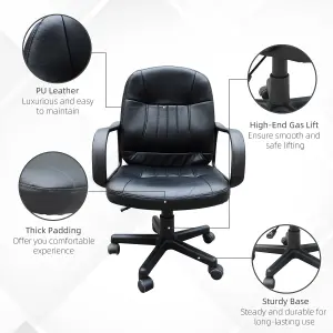 HOMCOM PU Leather Office Chair Swivel Mid-Back Computer Desk Chair, Black