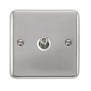 Curved Polished Chrome Satellite Socket 1 Gang - White Trim - SE Home