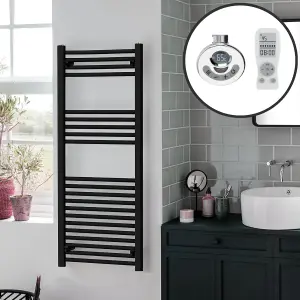 Bray Thermostatic Electric Heated Towel Rail With Timer, Black - W500 x H1500 mm