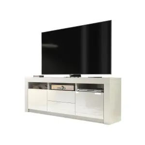 Modern TV Unit 160cm White with High Gloss Doors - Creative Furniture