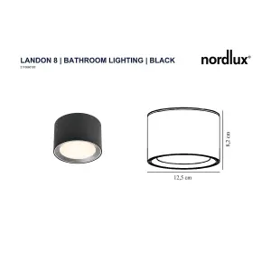 Nordlux Landon 8 Indoor Bathroom Light Surface Downlight In Black (Height) 8.2cm