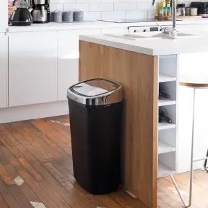 Dihl - UK MADE - 50L Black Sensor Bin with Chrome Sensor Lid Kitchen Waste Dust Bin Automatic Motor