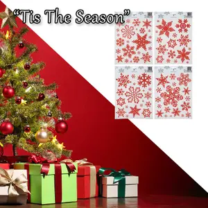 Christmas Stickers Glitter Snowflake Sticker Set X 1 42cm x 30cm Red