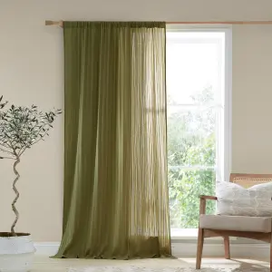 Pineapple Elephant Zofia Broderie Cotton Anglaise 55x90 Inch Tab Top Voile Curtain Panel Olive Green