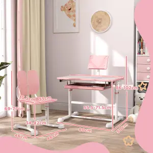 AIYAPLAY Height Adjustable Kids Desk and Chair Set w/ Tilted Desktop - Pink