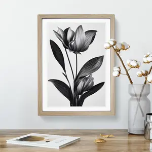 XV1022-2844X Monochrome Flower - Single Picture Frame Painting Oak / 64cm H x 46cm W x 2cm D