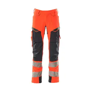 Mascot Accelerate Safe Trousers with Kneepad Pockets - Hi-Vis Red/Dark Navy   (30.5) (Leg Length - Regular)