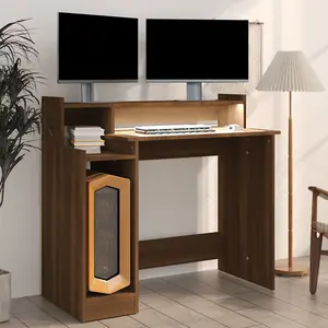 Berkfield Desk with LED Lights Brown Oak 97x45x90 cm Engineered Wood