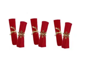 Christmas Napkin Rings 6 Gold Serviette Holder Ring Reindeer & Snowflake