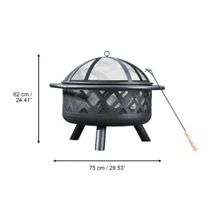 Teamson Home Outdoor Wood Burning Fire Pit, Large Round Metal Garden Heater, Log Burner, Includes Lid & Poker - 75 x 75 x 62 (cm)