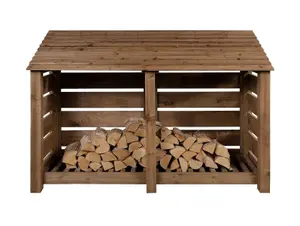 Slatted wooden log store W-187cm, H-126cm, D-88cm - brown finish