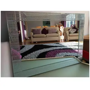 Large Designer Glitter Wall Mirror Beautiful Straight Line Frame