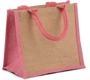 Natural Jute Pink Trim Bags With Luxury Padded Handles