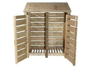 Slatted wooden log store with door W-146cm, H-180cm, D-88cm - natural (light green) finish