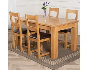 Dakota 152 x 87 cm Chunky Medium Oak Dining Table and 4 Chairs Dining Set with Lincoln Chairs